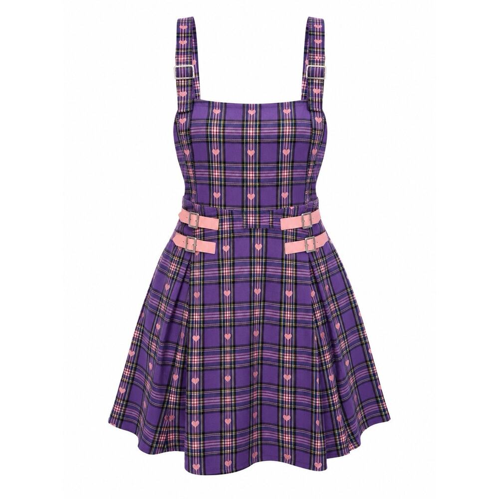 Hot Topic Purple Plaid Heart Suspender Skater Skirt Plus Size 3 Goth Emo